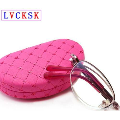 Blue Light Blocking Foldable Reading Glasses Magnifier Women Semirim Portable Folding Presbyopic Eyeglasses +1.0~+4 Send Box N5