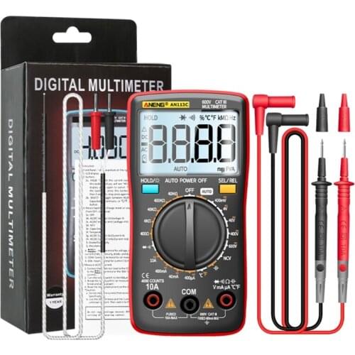 AC/DC Voltage Tester Voltmeter AN113C Backlight Display Multimeter Intelligent Temperature Multimeter Red/Blue