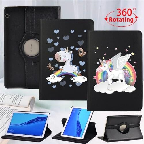 360 Degree Rotating Case for Huawei MediaPad T3 10 9.6 Inch Tablet Cover Stand Case MediaPad T5 10 10.1 Inch Cute Pattern