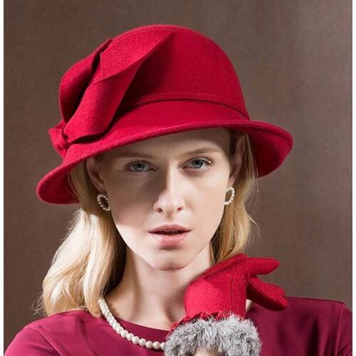 Women Wool Felt Fedora Flowers Hat Ladies Wide Brim Hat Autumn Winter Noble European American Elegant Girls Fashion Cap