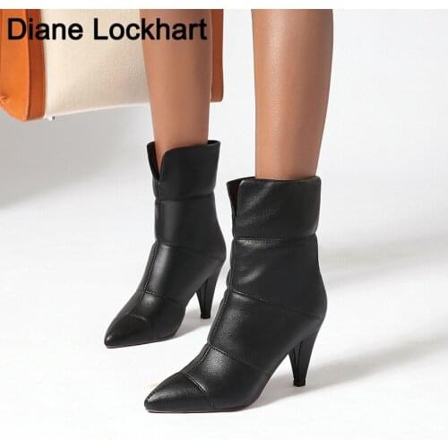 New High Quality Down Women Ankle Boots Pointed Toe Footwear 8CM High Heels Female Short Tube Bottes Winter Warm Shoes Woman