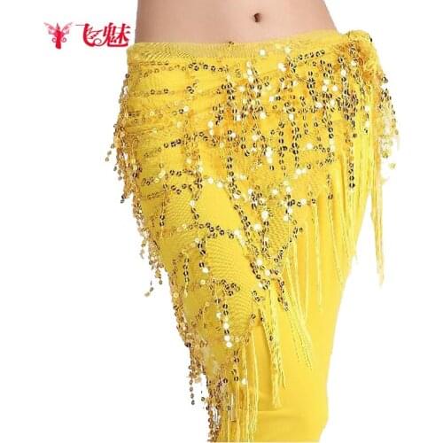 Womens Belly dance costume sequins triangle hip scarf indian clothing tassels belts Gypsy long skirt belt