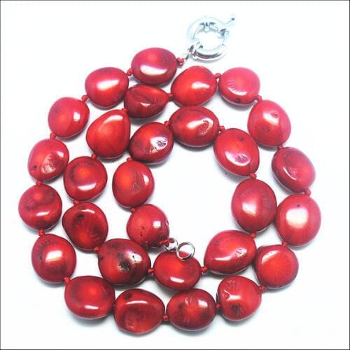 Fashion Natural red sea coral irregular beads necklace chains semi precious stone jewelry 17.5 inch length Handmade knotted