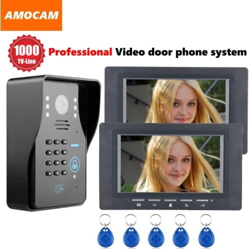 1000TVL Video door phone System Video Intercom Doorbell kit support Password / Rfid Keyfobs Card Unlock 2-Monitor