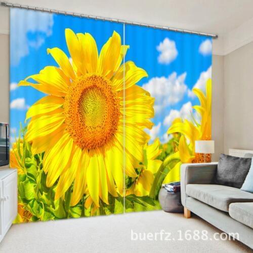 2017 Modern Elegent Sun flower 3D Blackout Curtains For Bedding room Living room Hotel Drapes Cortinas Para Sala