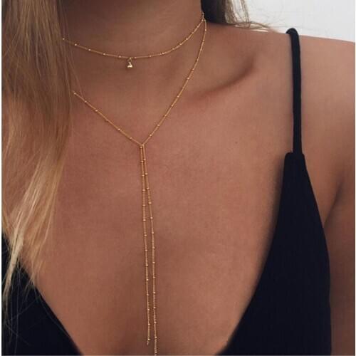2021Korea Alloy Long Chain Double Small Bells Copper Bead Tassel Necklace Y Set Beaded Chain Tassel Necklace Ladies Jewelry