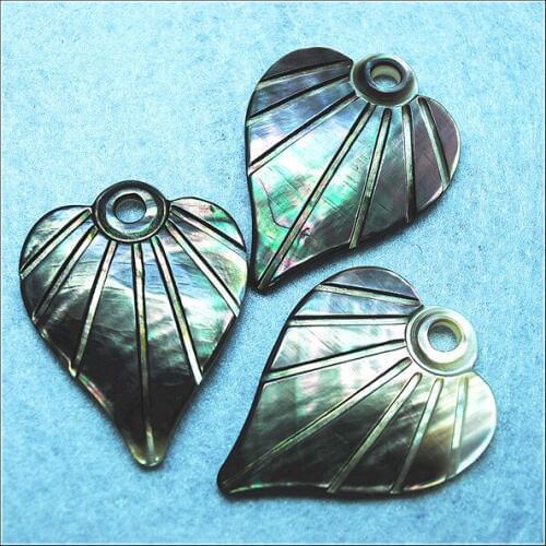 3pcs natural black shell pendants carving black lips of shell beads charms pendants nature mother of pearl