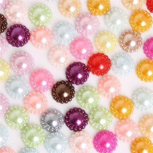 12mm 50pcs Imitation Pearls Half Round Flatback Flower Beads For Jewelry Making Arts Crafts Apparel Sewing Garment Beads DIY