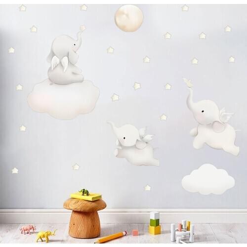 White Flying Elephant Wall Stickers for Kids room Kindergarten Wall Decor Removable Vinyl Sticker PVC Wall Decals Art Home Decor