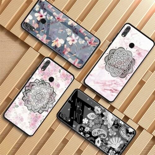 Mandala Flower Datura Floral Printing Tempered Glass Phone Case For Huawei P20 P30 lite P20 P30 PRO MATE20 lite MATE20 Honor 10