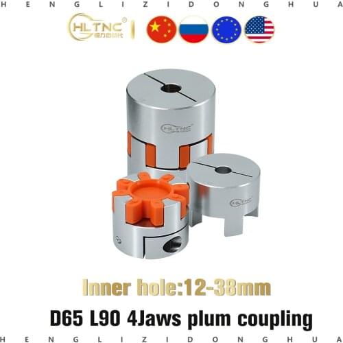 D65L90 Four Jaws Aluminum Plum Flexible Coupling Motor Shaft Connector Inner Dia 12-38mm For Large CNC Ballscrew Coupler Router