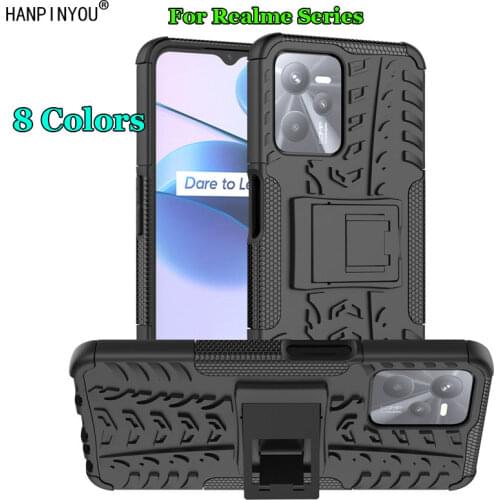 For Realme C20 C20A C21 5 5s 6 3 2 XT X2 X A1K C2 Pro Lite Dazzle Shockproof Silicone & Dual Armor Back Case Stand Holder Cover