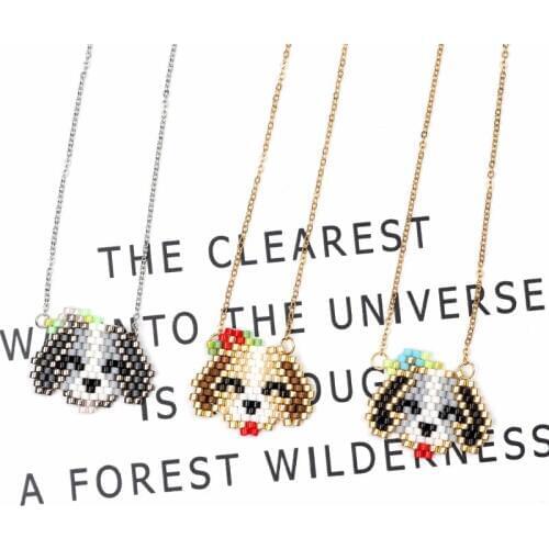 FAIRYWOO Miyuki Jewelry Dog Sweet Cute Animal Necklace Woman Pendant Necklace Handmade Friendship Stainless Steel Collier Choker