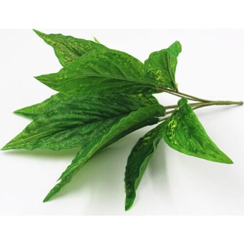 6-Pronged Artificial Leaf Stem Small Potted Decorative Lifelike Plastic Silk Cloth Plant Faux Leaf Stem Home Viewing Ornaments