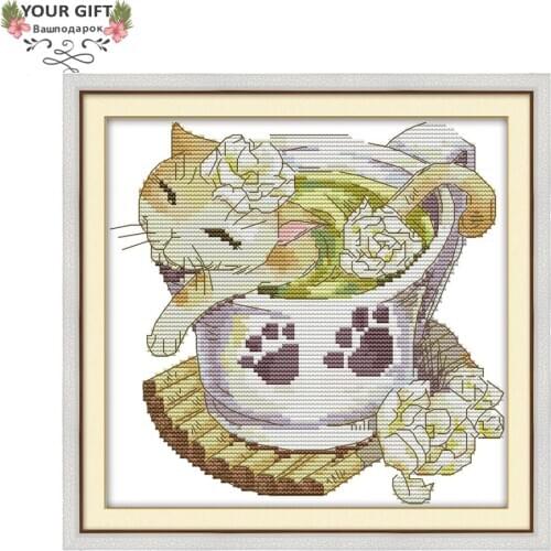 Joy Sunday DA112 14CT 11CT Counted and Stamped Home Decor Jasmine Cat Needlework Needlepoint Embroidery DIY Cross Stitch kits