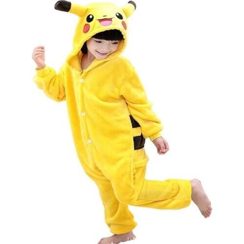 Kigurumi Onesie Kid Halloween Cosplay Lovely Flannel Soft Warm Boys Girls Autumn Winter Anime Party Disguise Yellow Hooded Suit