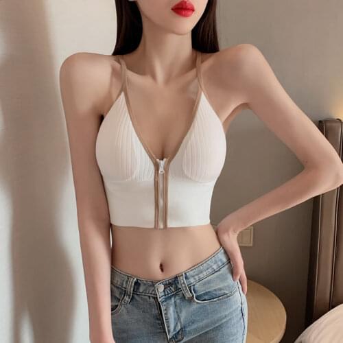 Zipper design Sexy Crop Tops Women Summer Camis Backless Camisole Fashion Casual Tube Top Female Sleeveless Tank