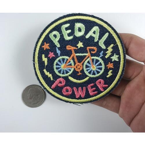 Round Pedal Power Letter Scooter Back Rubber Embroidery Pedal Bicycle Appliques for Clothing Coat Badges DIY Clothes Stickers