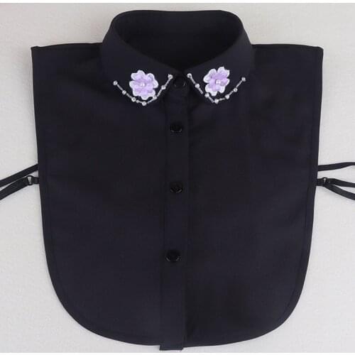 Linbaiway Women Flower Detachable Collar Shirt Fake Collar White Ladies Beads False Collar Necklace Clothes Dress Accessories