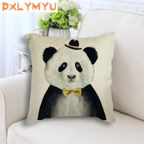 Cartoon Animal Bear Lion Panda Linen Cushions Minimalism Nordic Decorative Cushion for Sofa Modern Throw Pillow Home Decor
