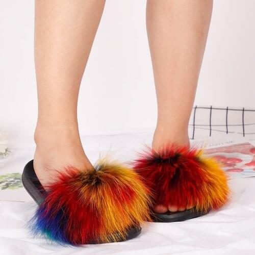 MCCKLE Summer Fox Fur Slippers Shoes Women Fluffy Fur Flip Flop Flat Furry Plush Slides Outdoor Sandals Woman Fashion Shoes