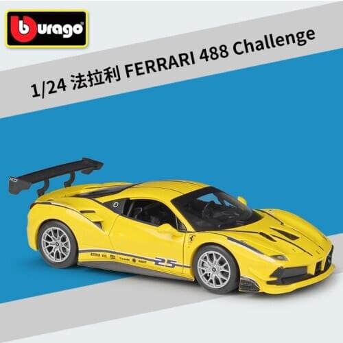 Bburage Diecast 1:24 458 488 F355 Challenge Sport Car Red Yellow Static Simulation Alloy Model Car