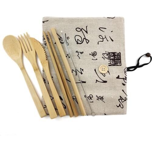 Bamboo Cutlery Set Travel Utensils Biodegradable Wooden Dinnerware Outdoor Portable Flatware Zero Waste Bamboo Tableware Set