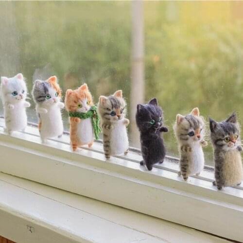 DIY Handmade Wool Felt Needle Poked Cat Kitting Unfinished Plush Doll Poking Doll Gift Non-finished Product Felting Material Kit