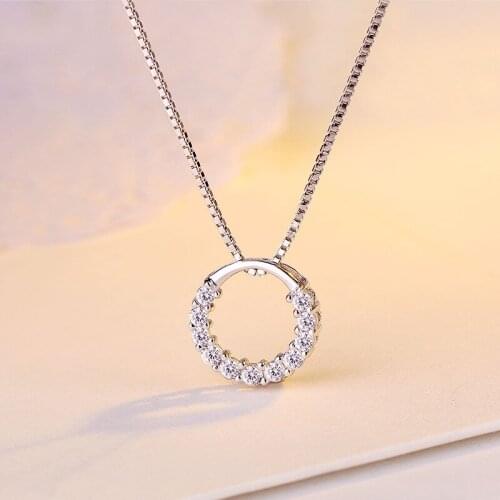 New Fashion 925 Sterling Silver Shiny Crystal Round Design Ladies' Pendant Necklaces For Women Gift Jewelry Drop Shipping