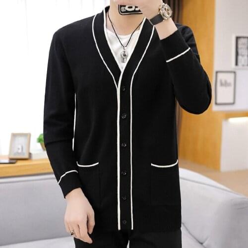 HCXY new fashion cardigan mens sweater Korea trend spring and autumn clothes V-neck casual sweater jacket for men
