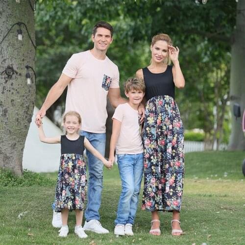 Family Matching Outfits Floral Dress Mother Daughter Matching Dress Father-Son T-shirts Mommy and Me Sets Clothes