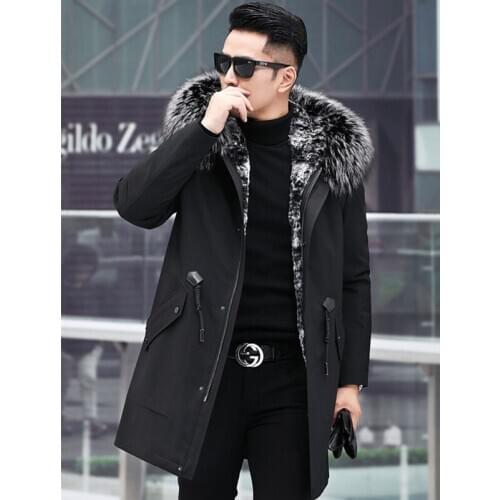 Real Fur Coat Men Real Mink Fur Coat Raccoon Fur Collar Winter Jacket Men Real Fur Parka Plus Size Casaco 5-1905 YY1160