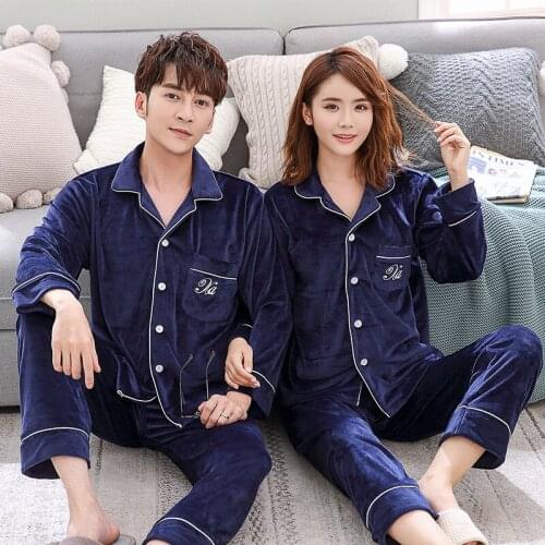 FZSLCYIYI Pajamas Gold Velvet Women Long-sleeved Autumn Winter Pyjama Loose Men Couple Pijama Set Warm Sleepwear Top+ Men Pant