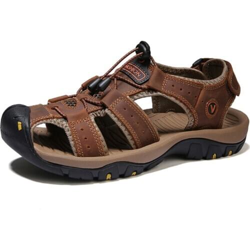 1 Pair Summer Men Women Beach Leather Sandals Closed Toe Hollow out Breathable Camping Outdoor Hiking Fishman Shoes