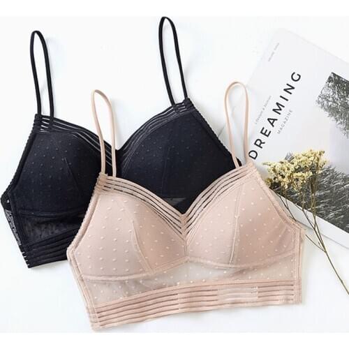 Push Up Sexy Underwear Bras For Women Backless Bralette Womens Underwear Thin Lace Bralette Dots Mesh Lingerie Brassiere