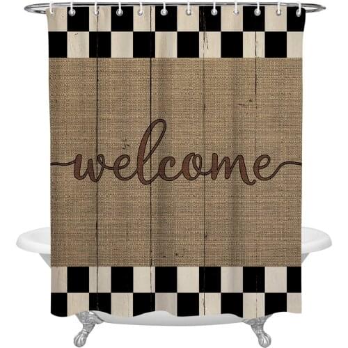 Plaid Wood Grain Retro Welcome Shower Curtains Bathroom Curtain Waterproof Polyester Frabic Bathroom Curtain with Hooks