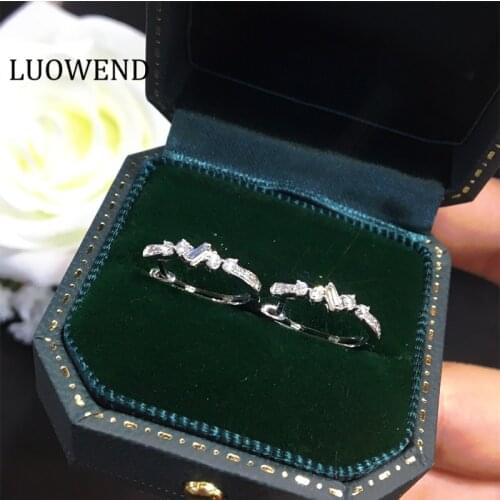 LUOWEND 100% 18K Solid White Gold AU750 Hoop Earrings 0.28 CT Real Natural Diamond Earring Fashion Hoop Design Lady Jewelry