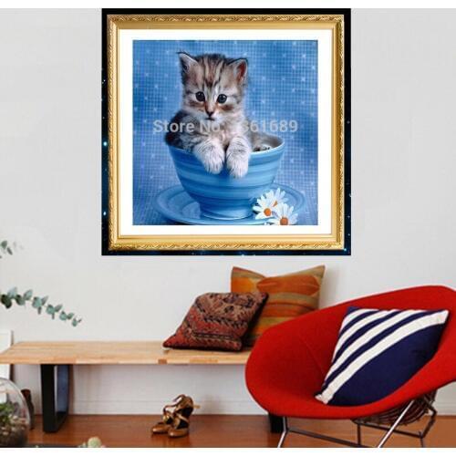 The Animal series- Lovely Cat Diamond Embroidery Cross Stitch Rhinestone Pasted Painting Home Decor Free Shipping