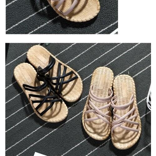 Slippers Female Summer 2021 New Foreign Trade Female Slippers Imitation Straw Beach Flip-Flops Indoor And Outdoor Wear Student f