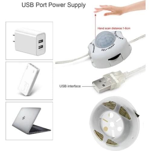 DC 5V PIR LED Closet Tape Lights USB Wireless Motion Sensor Lamps for Kitchen Cabinet LED Ribbon Strip Waterproof Lighting