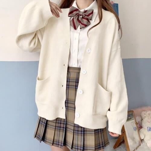 Autumn Cotton Knitted Sweater Cardigan Solid Color Rabbit Hair Core-Spun Yarn Loose Coat Japan V-Neck Soft Girl School Sweaters