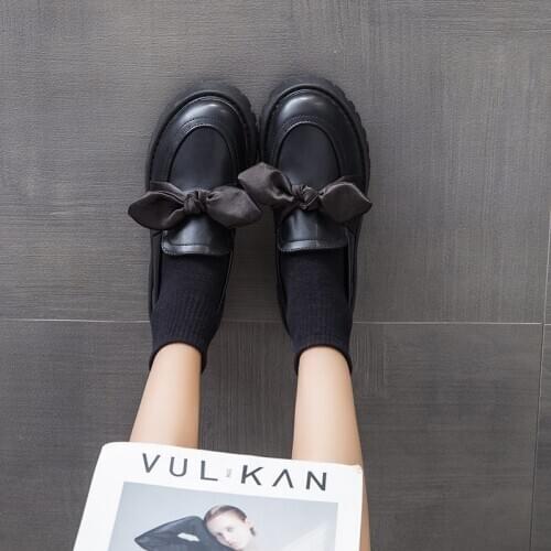 Thick-soled Bow Small Leather Shoes For Female Students Korean Version Of Wild Shoes Retro British Style Summer New Single Pedal