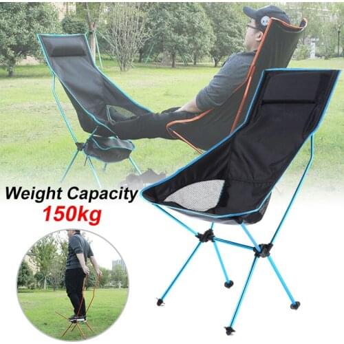 Outdoor Portable Folding Chair Max Load 150kg Ultralight Travel Fishing Camping Chair Picnic Home Seat Moon Camping Long Back
