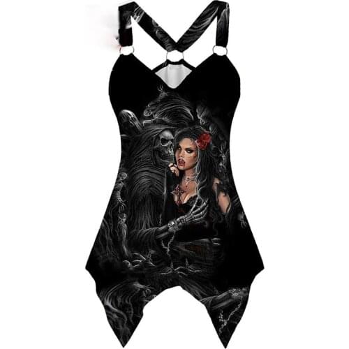 Goth Letter Rose Fantasy Gothic Skull Printing Womens Sling Tops Sexy Backless Y2k Tank Top Fashion Casual Rose Vest Summer New