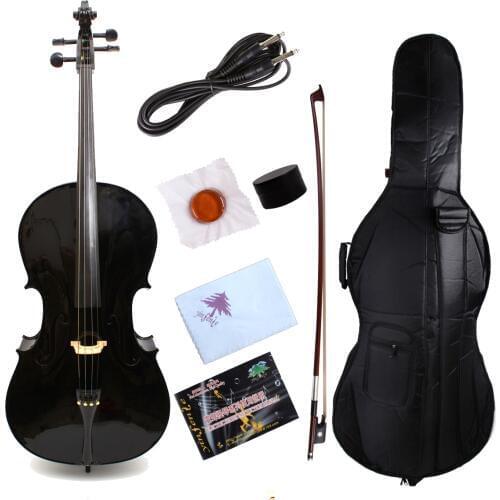 Yinfente Black Electric Acoustic Cello 4/4 Maple+Spruce Handmade Sweet Tone Free Bag+bow #EC1