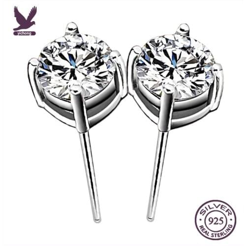 YiChong 925 Silver Stud Earrings Four Claws With Certificate Original Natural Zirconia Diamond Earrings Gemstone Earring Brincos