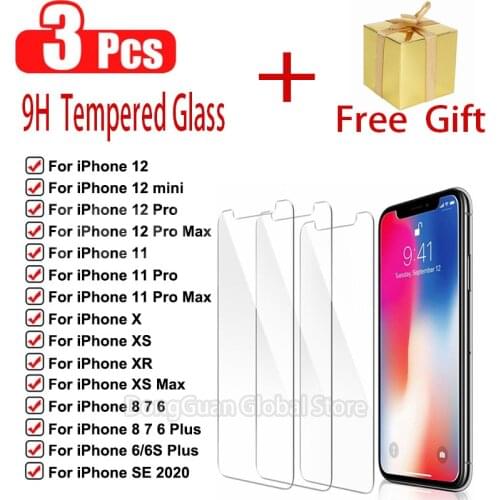 3PCS Protective Glass For iPhone 11 12 Pro Max screen protector Tempered glass For iPhone 6 S 7 8 Plus X XR XS Max Glass Film