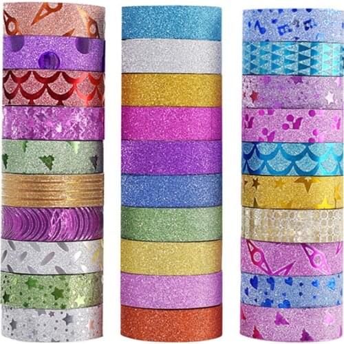 10PCS Glitter Washi Tape Stationery Scrapbooking Decorative Adhesive Tapes DIY Color Masking Tape School Supplies Papeleria