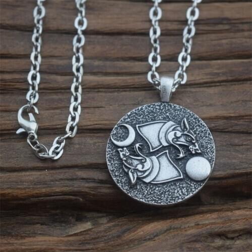 12pcs Viking Yin Yang Wolf Wolves Necklace Pendant Jewelry sun moon jewelry with 55cm metal chain