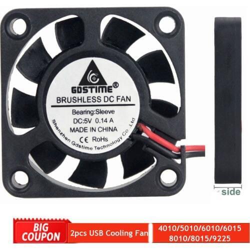 Gdstime 2pcs DC 5V 4010 5010 6010 6015 8010 8015 9225 USB Fan Cooler Heatsink Exhaust Computer Components Cooling Fan